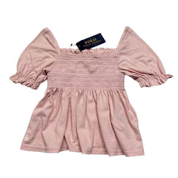 Polo Ralph Lauren Girl's Smocked Bodice Ruffle Cotton Jersey Top Pink Size 5 NWT - Picture 2 of 5